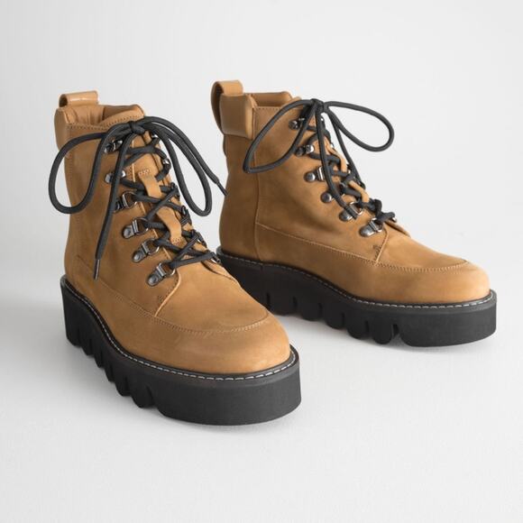 & Other Stories Lace Up Brown Combat Boots - Picture 1 of 14